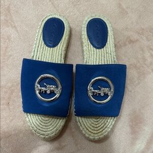 Coach Navy Espadrille Slides with Silver Accent
